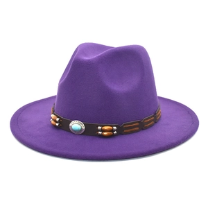 Deep purple wool felt fedora with bohemian leather band and turquoise stone accents