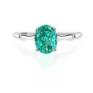 Macro detail of S925 sterling silver ring featuring a four-prong set oval teal gemstone