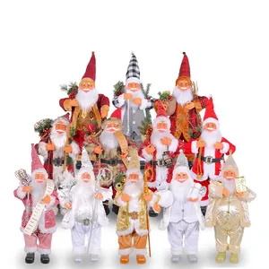 Set of 11 Santa Claus dolls in various colors with festive accessories for Christmas decor