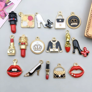 Fashion Zinc Alloy Enamel Charms For Jewelry Making Rhinestone Lipstick High Heels Handbag Shape DIY Craft Pendants For Women