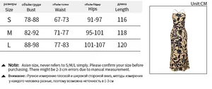 Size chart for floral backless maxi dress showing bust, waist, and hip measurements