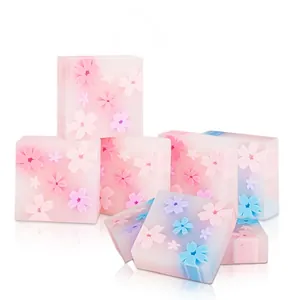 Gommes carrées translucides fleurs de cerisier en rose et violet pour étudiants