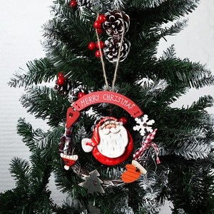 Christmas Wreath Pendant Rattan Vine Santa Snowman Merry Christmas Welcome Sign For Door Tree Wall Decoration Festive Rustic Ornament