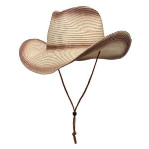 Western Cowboy Straw Hat Paper Breathable Wide Brim Gradient Color With Windproof Rope Summer Outdoor Beach Travel Retro