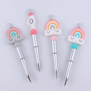 Creative DIY Beaded Ballpoint Pen Rainbow Cloud Silicone Beads Rhinestone Accents Metallic Barrel Stationery Gift