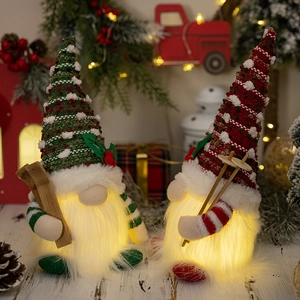 Lighted Christmas gnomes plush set with knitted hats and skiing accessories