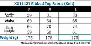 Detailed size chart for women's ribbed sleeveless polo top with fabric measurements