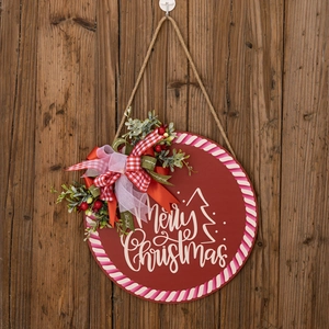 Couronne de Noël en bois avec rayures rouges et blanches et nœud décoratif en vichy