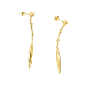 Minimalist gold plated stainless steel long drop earrings with snake chain and beads