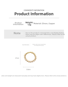 Détails du bracelet trèfle doré de 17 cm avec zircons blancs et dimensions indiquées