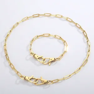 Paperclip Chain Necklace Bracelet Stainless Steel Geometric Double Lobster Clasp Minimalist Punk Fashion Jewelry For Men Women