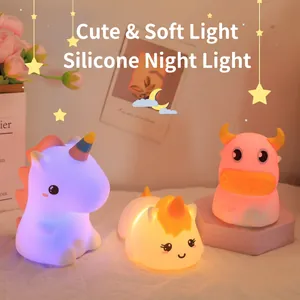 Silicone Night Light LED Cartoon Animal Shape Tap Sensor Rechargeable Bedroom Bedside Lamp Atmosphere Decor For Kids
