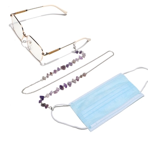 Detail showing natural purple amethyst stones on a multifunctional eyeglass chain