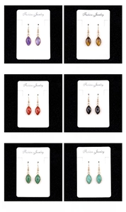 Set of faceted teardrop crystal earrings in amethyst, tiger eye and obsidian stones