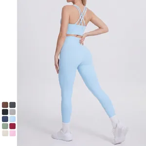Completi Yoga Da Donna Reggiseno Sportivo Con Incrocio Sulla Schiena E Leggings A Vita Alta Abbigliamento Fitness