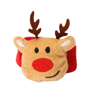 Cute reindeer plush slap bracelet for Christmas in brown and red with embroidery