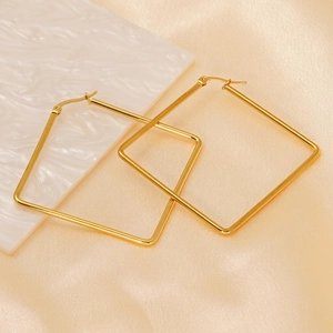 Polished gold square hoop earrings in titanium steel with a minimalist geometric design