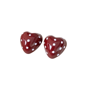 Minimalist red polka dot heart earrings with polished finish and casual style