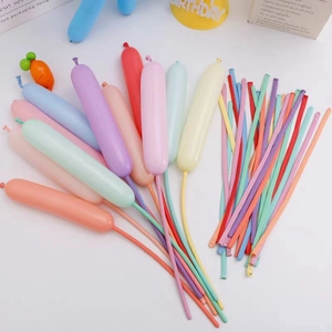 Colorful long magic balloons in macaron shades for DIY bouquets and party decorations