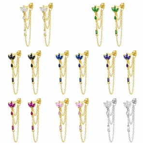 Marquise Zirconia Tassel Drop Earrings For Women 925 Sterling Silver Post Long Chain Fringe Dangle Earrings Gold Silver Plated Jewelry Gift