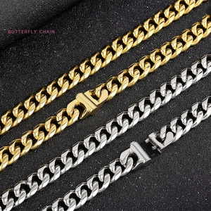 Cuban Link Chain Necklace Stainless Steel Hip Hop Heavy Fashion Jewelry For Men With Box Clasp
