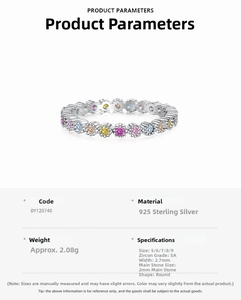 Detail view of S925 sterling silver eternity ring with colorful 5A cubic zirconia stones