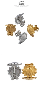 Macro shot of gold and silver sunflower stud earrings with intricate petal textures