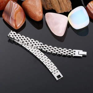 Polished silver stainless steel watch bands in three-bead and five-bead styles