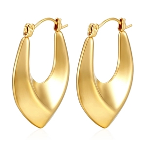 Polished 18K gold plated stainless steel hollow hoop earrings with U-shaped design