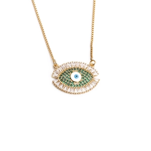 Evil Eye Pendant Necklace Gold Plated Copper Colorful Zircon Enamel Protection Bohemian Jewelry For Women