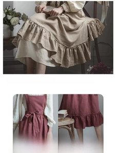 Detail of the high waist ruffles and lace stitching on a vintage cotton florist apron
