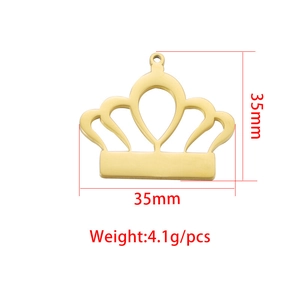 Polished gold crown pendant charm 35mm x 35mm in stainless steel for DIY necklaces