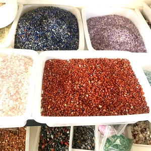 Polished natural crystal stone chips in bulk trays for jewelry DIY and home decor