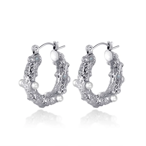 Boucles d'oreilles vintage en acier inoxydable avec diamants et perles