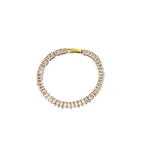 French minimalist 18K gold plated tennis bracelet with baguette-cut sparkling cubic zirconia