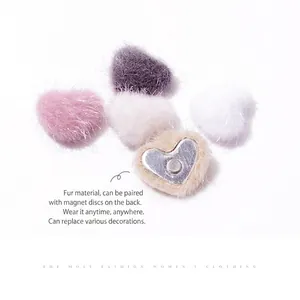 Magnetic plush heart charms for nail art and sweaters in assorted pastel colors