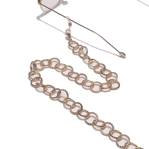 Fashionable gold textured round metal link glasses chain with adjustable clear loops