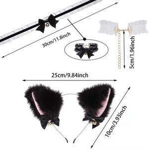 Serre-tête oreilles de chat et collier choker en dentelle avec clochettes pour Halloween