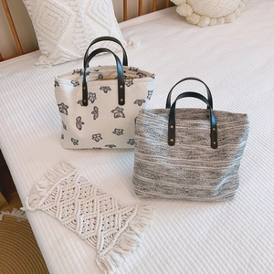 Sac À Main Fourre-Tout Pour Femmes Toile Coton Poignée En Cuir Rivet Rétro Broderie Papillon Tissage Tweed Littéraire Quotidien Décontracté