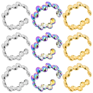 Bubble Beaded Open Ring Stainless Steel Adjustable Polished Geometric Minimalist Jewelry For Women Men