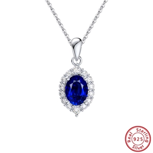 Elegant S925 sterling silver necklace featuring a blue oval sapphire and zircon accents