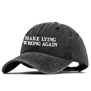 Vintage washed black cotton baseball cap with white Make Lying Wrong Again embroidery