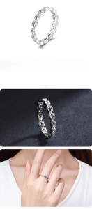 Detailed view of S925 sterling silver ring with 3mm width and shimmering pavé zircon stones