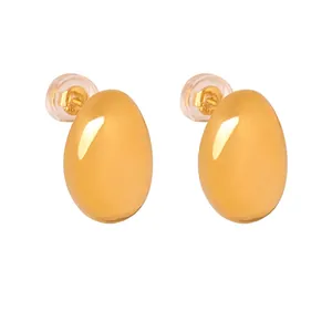 Minimalist Oval Stud Earrings Titanium Steel Gold Plated Geometric Egg Shape High End Elegant Jewelry For Women