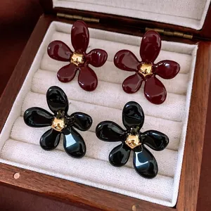 Boucles D'oreilles Fleurs Rétro Avec Tige En Argent Sterling 925 Acrylique Brillant Bijoux Floraux Pour Femmes