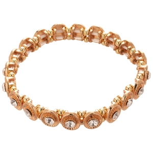 Sparkling geometric oval linked stretch bracelet with rose gold plating and clear crystals