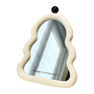 Minimalist beige Christmas tree wavy mirror with Merry Christmas text for desk decor