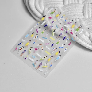 Detailed summer beach theme nail stickers with flamingo and swimsuit cartoon patterns