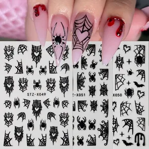 Halloween Nail Art Stickers Spider Web Bat Heart Pattern Adhesive DIY Manicure Decoration Gothic Style