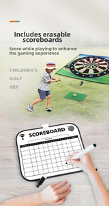 Detalle de set de golf infantil con marcador borrable y pelotas de práctica suaves